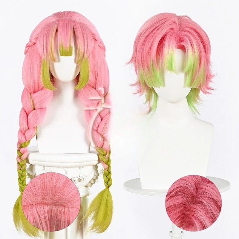 Cosplay Anime Pink Hair - Kanroji Mitsuri Cosplay Wig Pink Green